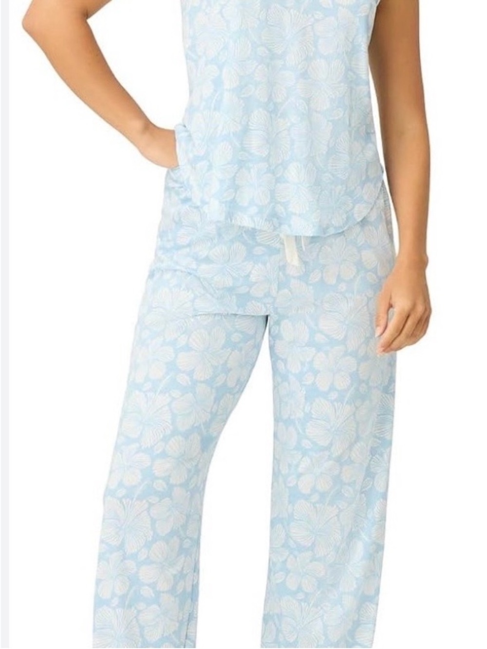 NWT PJ Salvage Jersey Pajamas Ice Blue Tropical Hibiscus Pajama Set Large